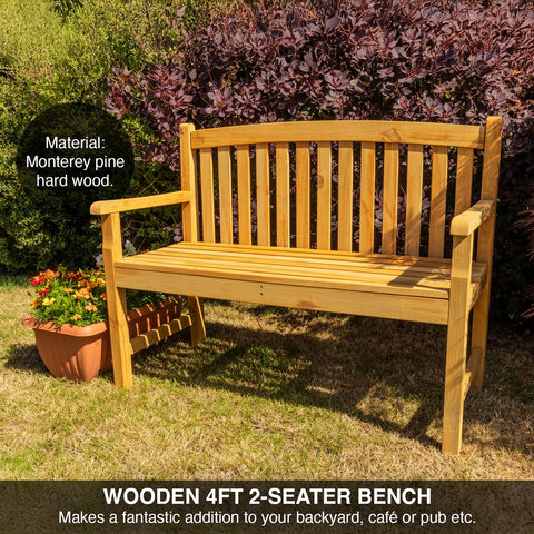 Woodside Narford Outdoor Wooden 2 Seater Bench Garden Patio Furniture