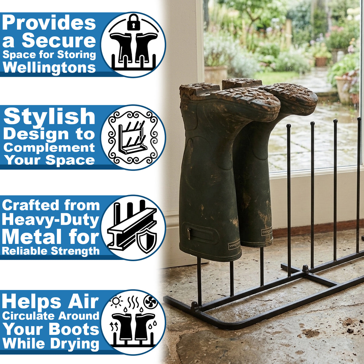 Woodside Steel Wellington Boot Rack 4 Pairs Walking Shoe Storage Stand