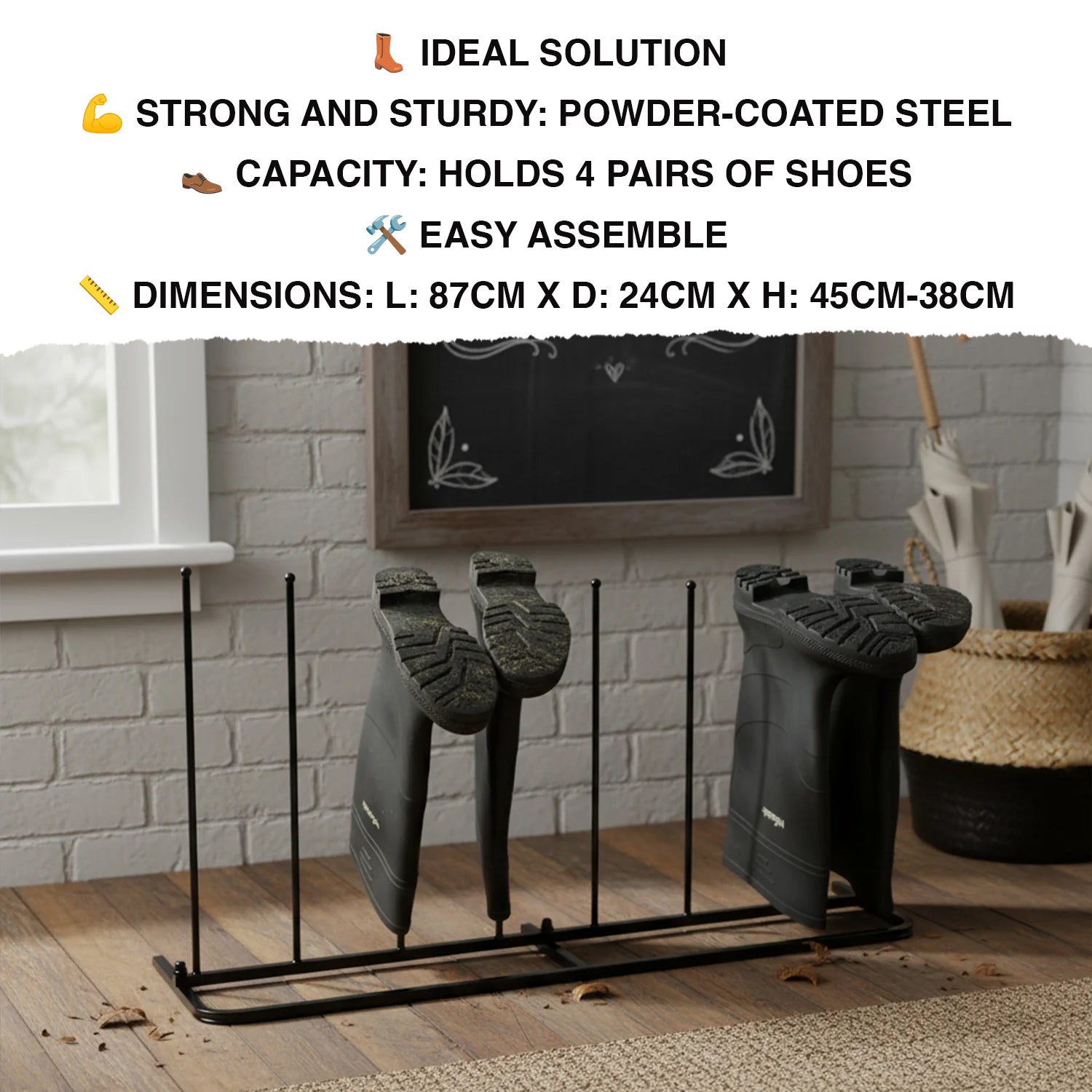 Woodside Steel Wellington Boot Rack 4 Pairs Walking Shoe Storage Stand