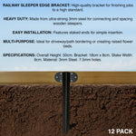 Woodside Pack of 12 Steel Railway Sleeper Bracket Heavy Duty Driveway Path Edging