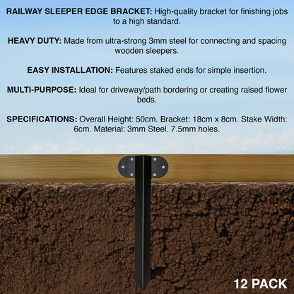 Woodside Pack of 12 Steel Railway Sleeper Bracket Heavy Duty Driveway Path Edging