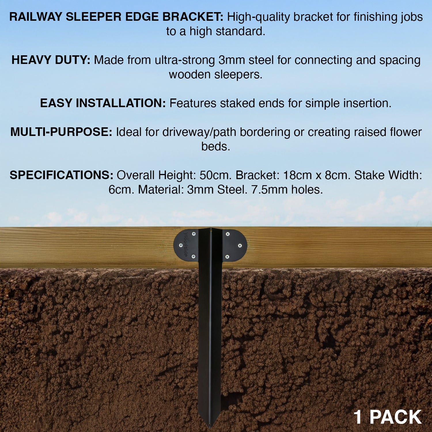 Woodside Steel Railway Sleeper Bracket Heavy Duty Driveway Path Edging