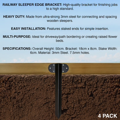 Woodside Pack of 4 Steel Railway Sleeper Bracket Heavy Duty Driveway Path Edging