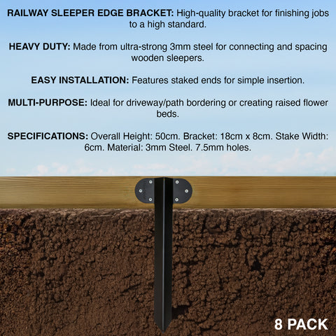 Woodside Pack of 8 Steel Railway Sleeper Bracket Heavy Duty Driveway Path Edging