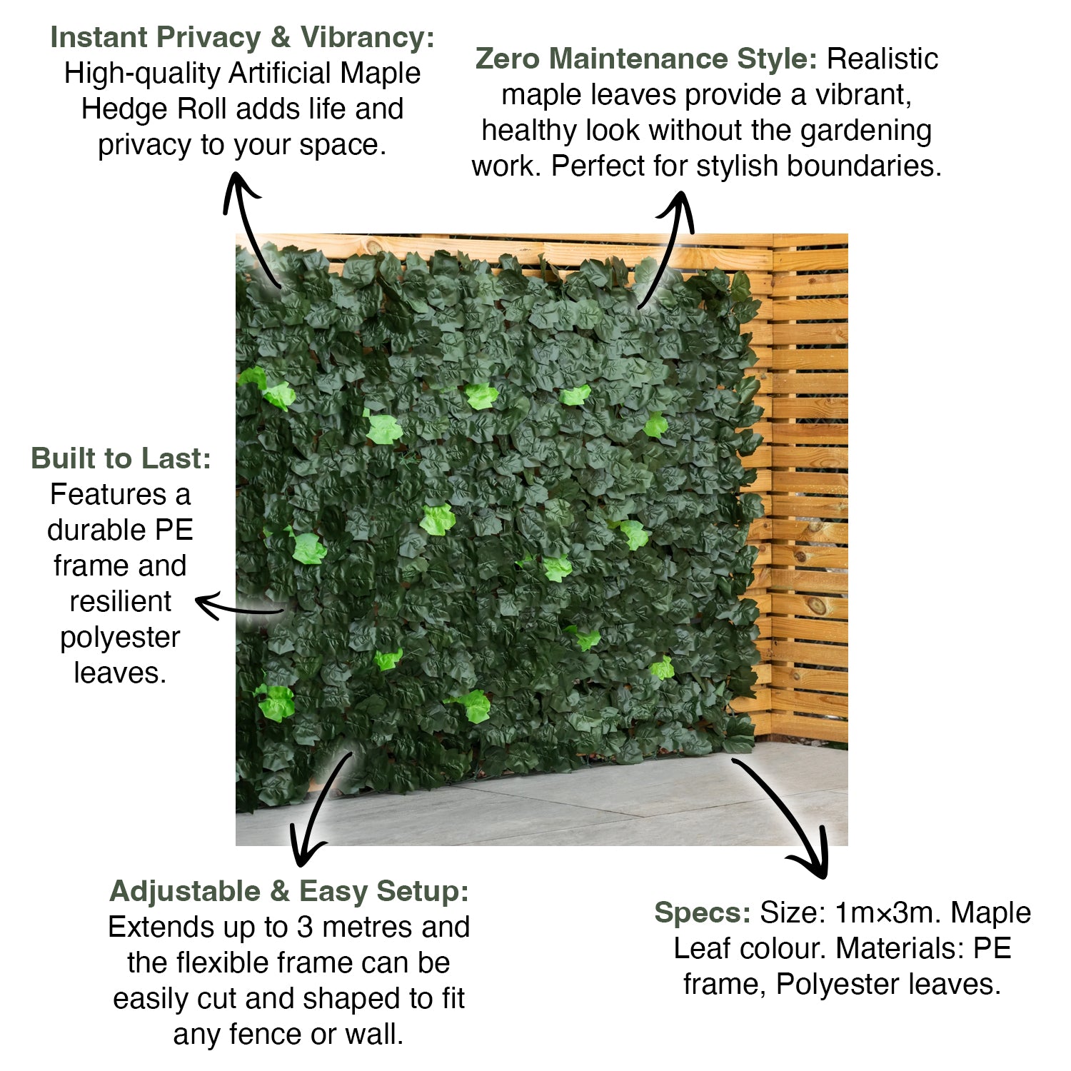 Woodside Artificial Faux Maple Leaf/Ivy Garden Fence Screening Privacy Hedge Roll