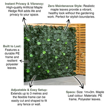 Woodside Artificial Faux Maple Leaf/Ivy Garden Fence Screening Privacy Hedge Roll