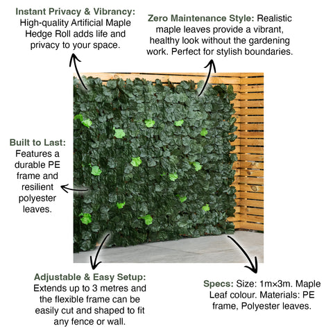 Woodside Artificial Faux Maple Leaf/Ivy Garden Fence Screening Privacy Hedge Roll
