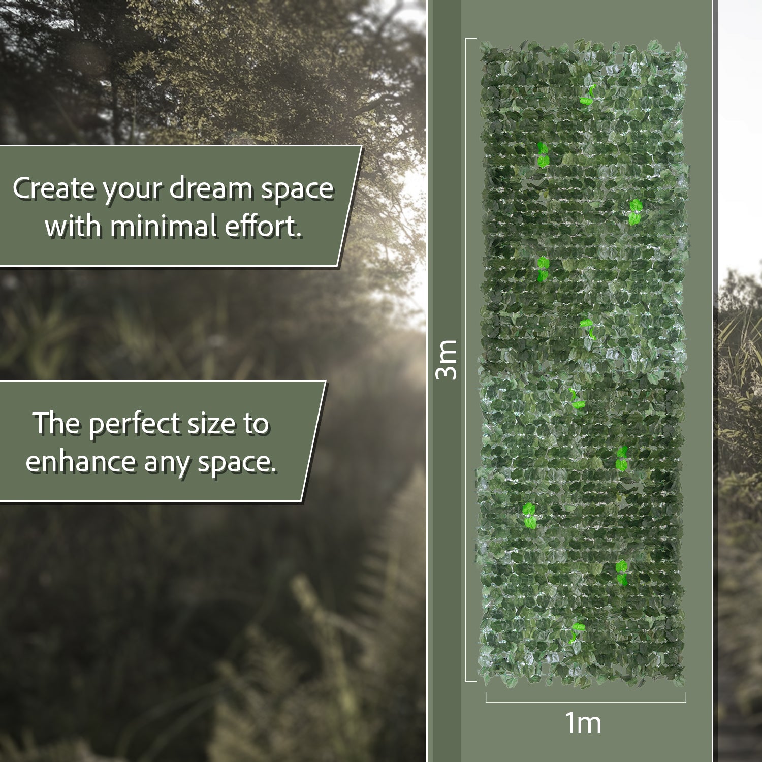 Woodside Artificial Maple Hedge Roll 1m x 3m – Garden Fence Privacy Screen & Decorative Greenery