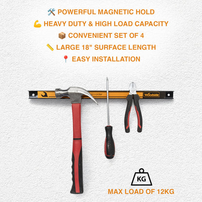 Woodside Magnetic Garage Wall Tool Holder Strip, 18"/46cm (pack of 4)