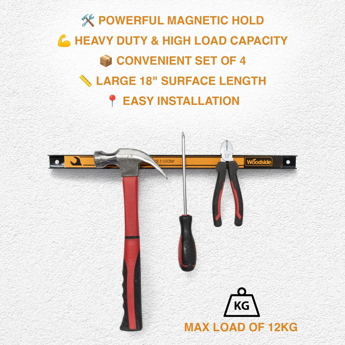 Woodside 8 Pack 18"/46cm Heavy Duty Magnetic Garage Wall Tool Holder Strips