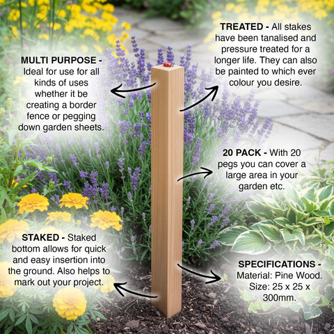 Woodside 12" (300mm) Square Wooden Fencing Stakes (pack of 20)