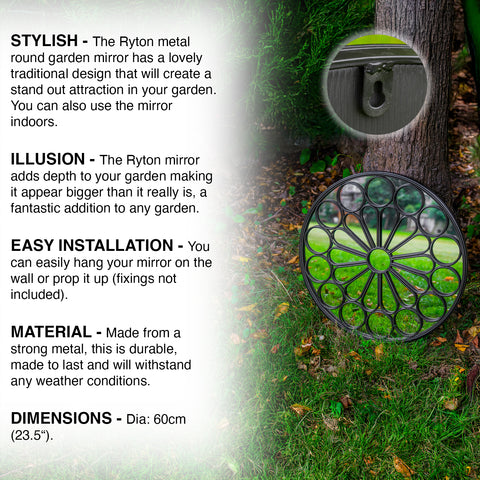 Woodside Ryton Decorative Round Outdoor Garden Mirror, Dia: 60cm