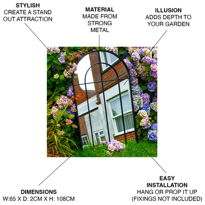 Woodside Oaken XL Decorative Arched Outdoor Garden Mirror, W: 65cm x H: 108cm