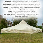 Woodside Replacement Gazebo Roof for 3mx3m Frame, Heavy Duty, Waterproof, Beige