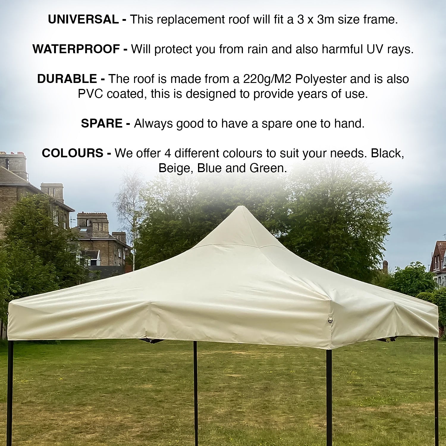 Woodside Replacement Gazebo Roof for 3mx3m Frame, Heavy Duty, Waterproof, Beige