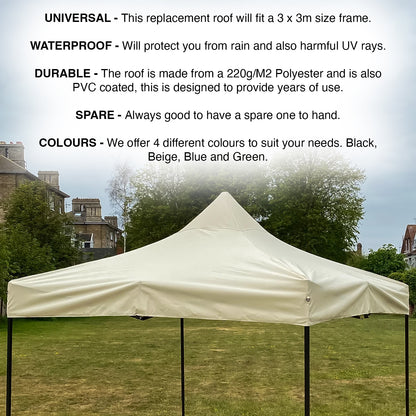 Woodside Replacement Gazebo Roof for 3mx3m Frame, Heavy Duty, Waterproof, Beige