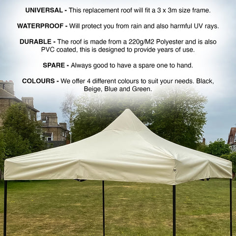 Woodside Replacement Gazebo Roof for 3mx3m Frame, Heavy Duty, Waterproof, Beige