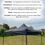 Woodside Replacement Gazebo Roof for 3mx3m Frame, Heavy Duty, Waterproof, Black