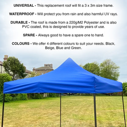 Woodside Replacement Gazebo Roof for 3mx3m Frame, Heavy Duty, Waterproof, Blue