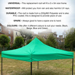Woodside Replacement Gazebo Roof for 3mx3m Frame, Heavy Duty, Waterproof, Green