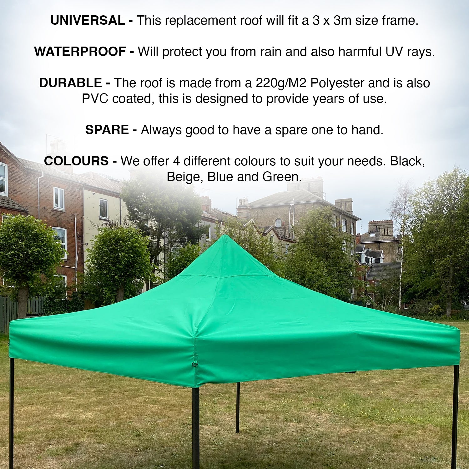 Woodside Replacement Gazebo Roof for 3mx3m Frame, Heavy Duty, Waterproof, Green