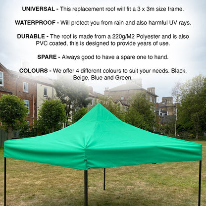 Woodside Replacement Gazebo Roof for 3mx3m Frame, Heavy Duty, Waterproof, Green