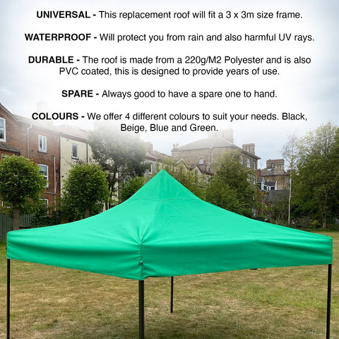 Woodside Replacement Gazebo Roof for 3mx3m Frame, Heavy Duty, Waterproof, Green