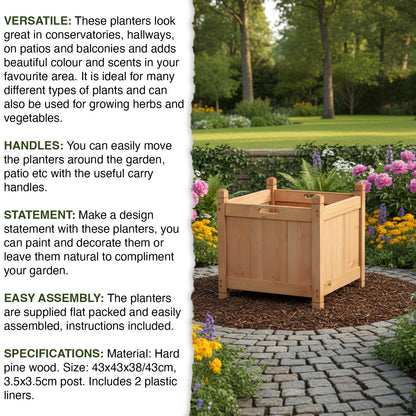Woodside Stanfield Square Wooden Planter, Pack of 2