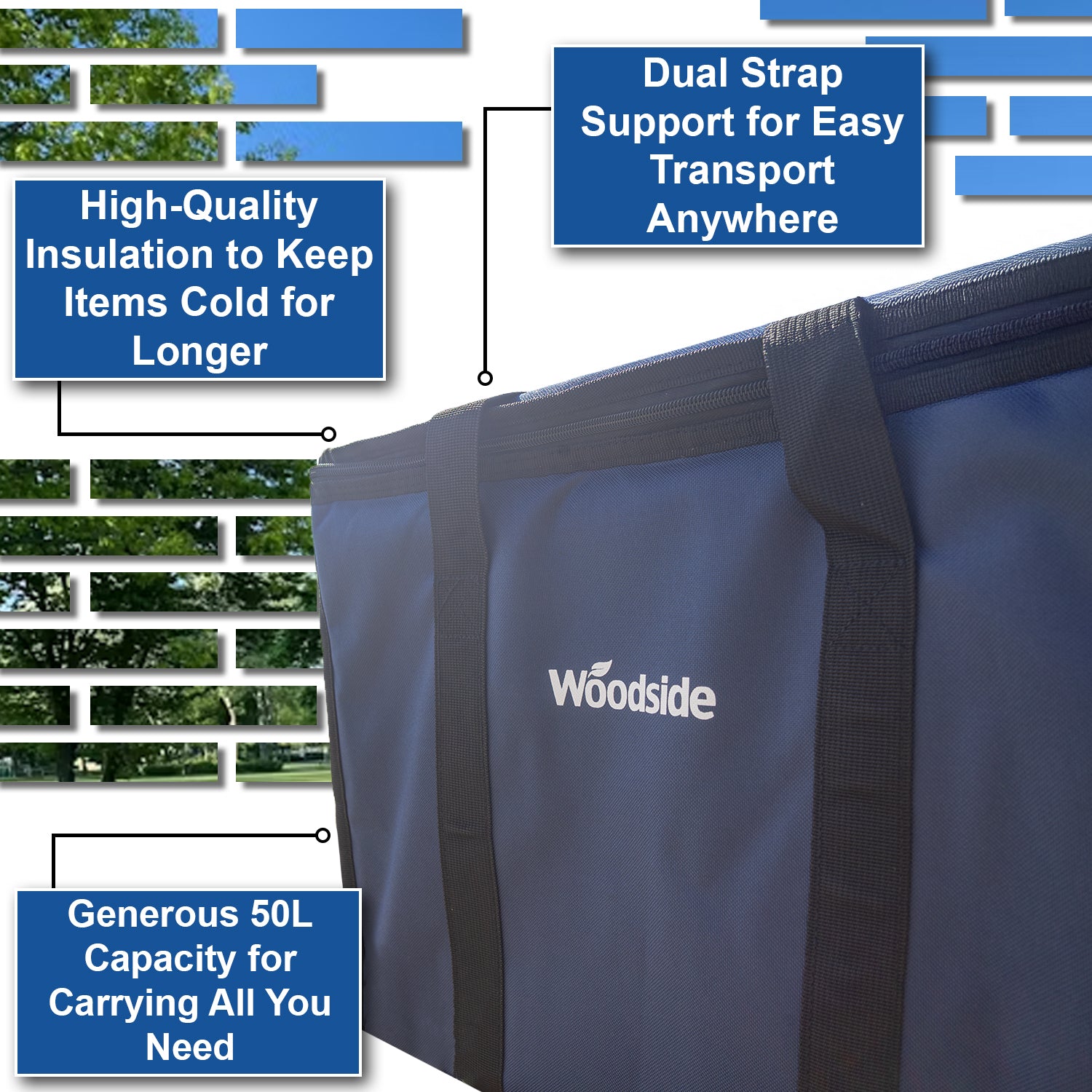 Woodside Extra Large 50L Insulated Cooler Bag For Hot/Cold Food & Drink Delivery