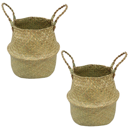 Woodside Seagrass Woven Wicker Storage Laundry Belly Basket, Pack of 2