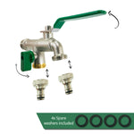 Woodside Brass Nickel Plated ½ Double Outlet Garden Tap, 2 x ¾" Hose Connectors