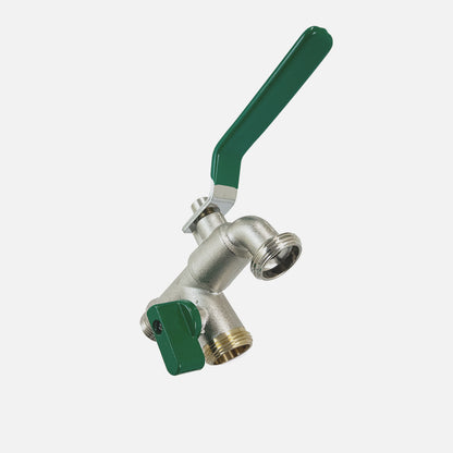 Woodside Brass Nickel Plated ½ Double Outlet Garden Tap, 2 x ¾" Hose Connectors