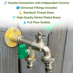 Woodside Brass Nickel Plated ½ Double Outlet Garden Tap, 2 x ¾" Hose Connectors