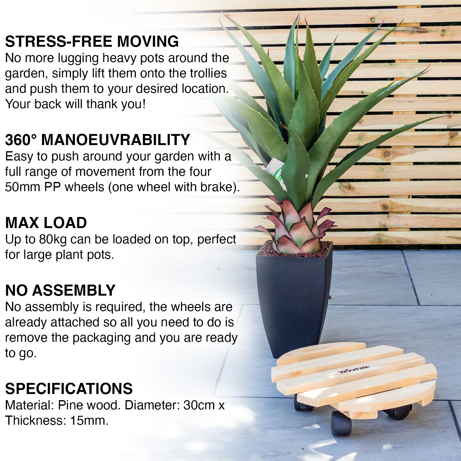 Woodside Round Wooden Plant Pot Trolley Movers Flower pot Planter Caddy Pack of 2 Movers (2 PACK)