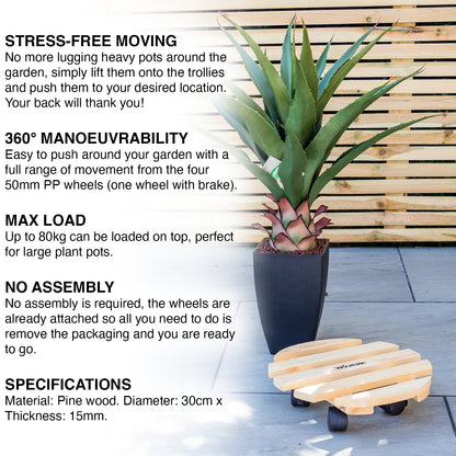 Woodside Round Wooden Plant Pot Trolley Movers Flower pot Planter Caddy Pack of 2 Movers (2 PACK)