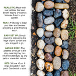 Lawn border edging made with real pebbles on a garden background