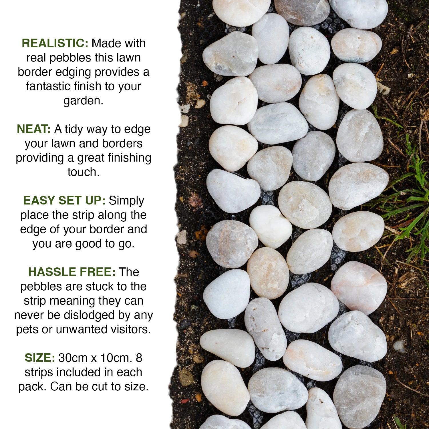 Lawn border edging with pebbles on a white background