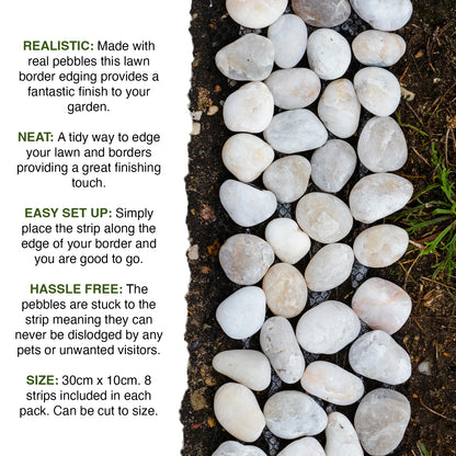 Lawn border edging with pebbles on a white background