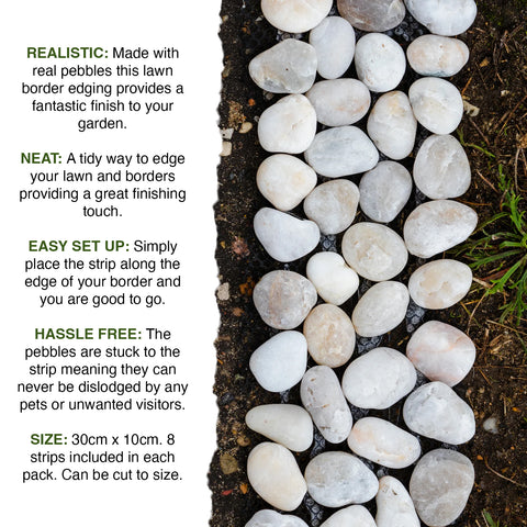 Lawn border edging with pebbles on a white background
