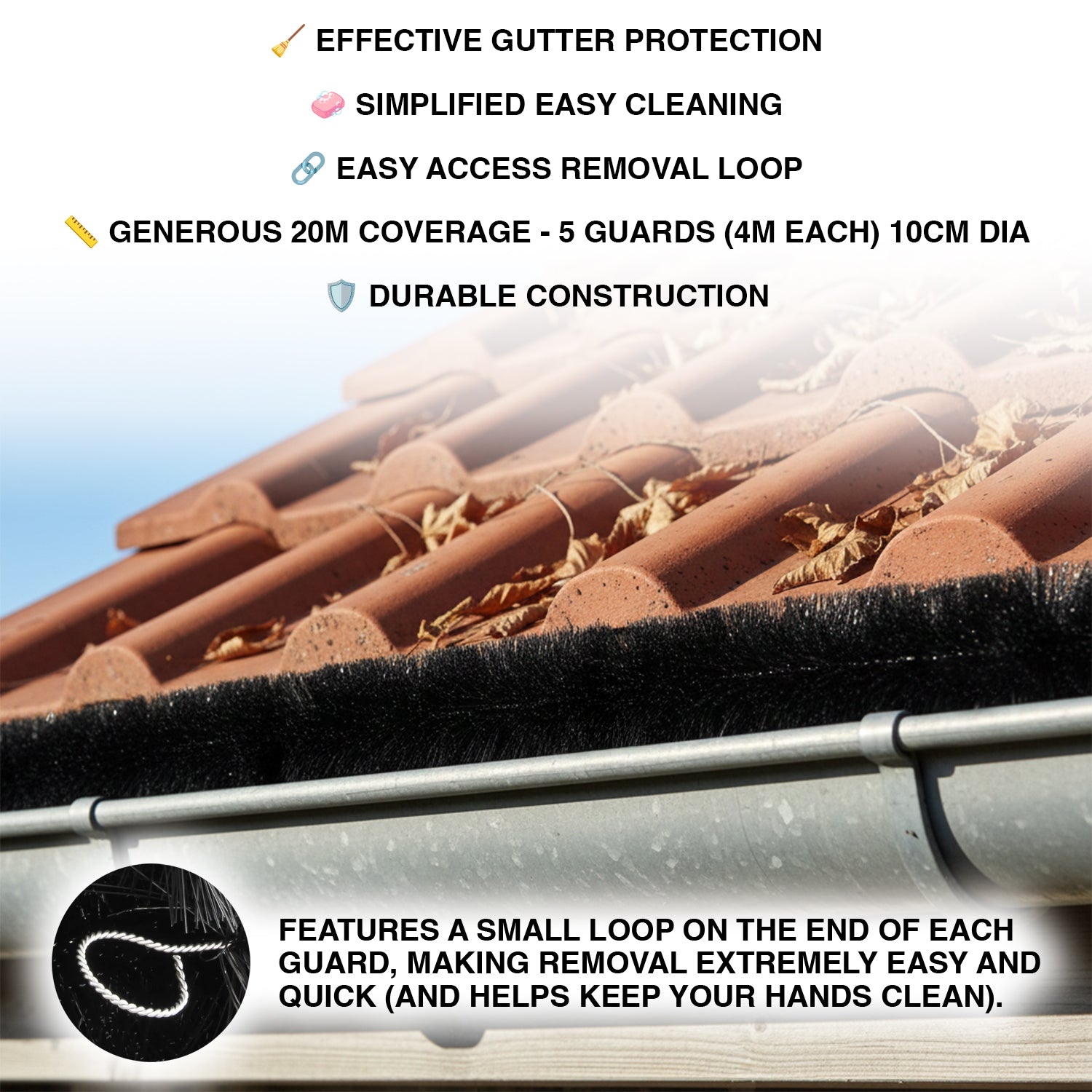 Woodside Black 20m Gutter Brush Leaf Guard Downpipe Debris Protection (pack of 5)