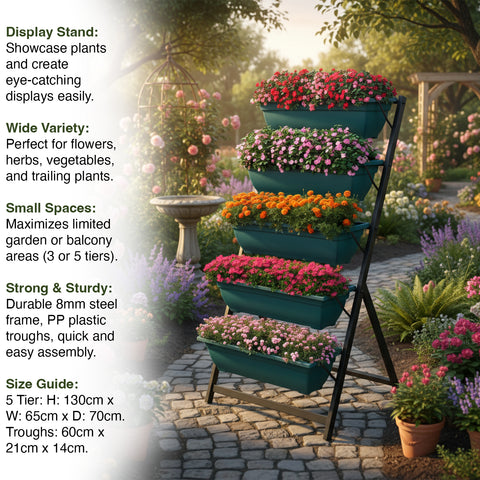 Woodside Drayton 3/5 Tier Metal Garden Planter Stand, Outdoor Plant Herb Display Shelves