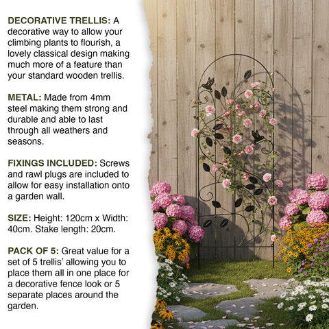 Woodside Hales Metal Garden Trellis Climbing Plant Support Frame, pack of 5