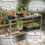 Woodside 2 Tier Galvanised Steel Greenhouse Potting/Work Bench, Planting Shelves