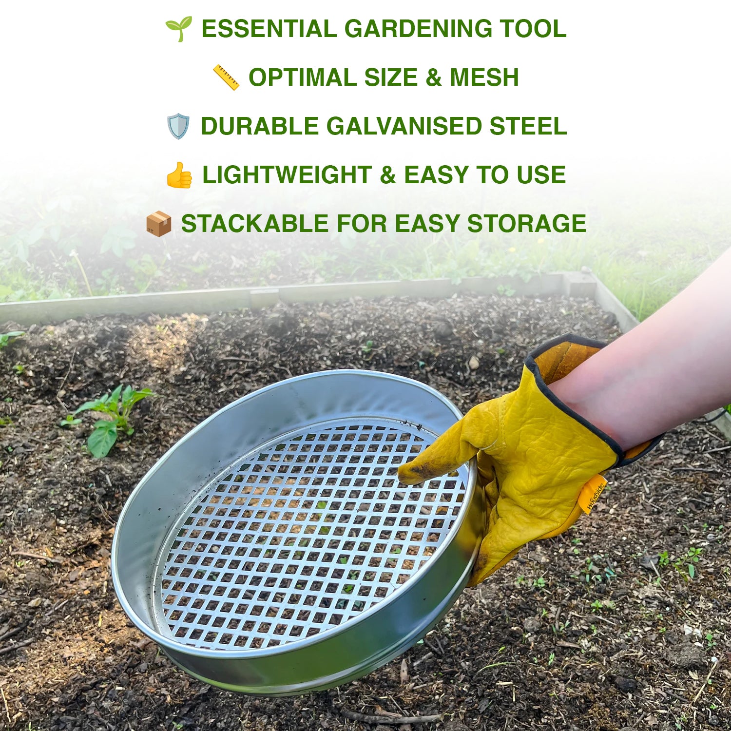 Woodside Heavy Duty Garden Riddle, 30cm Potting Sieve, Mesh Soil/Compost Sift
