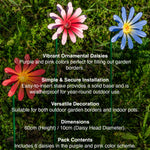 Woodside Pink & Purple Ornamental Metal Garden Daisy Flower Stakes, Pack of 6