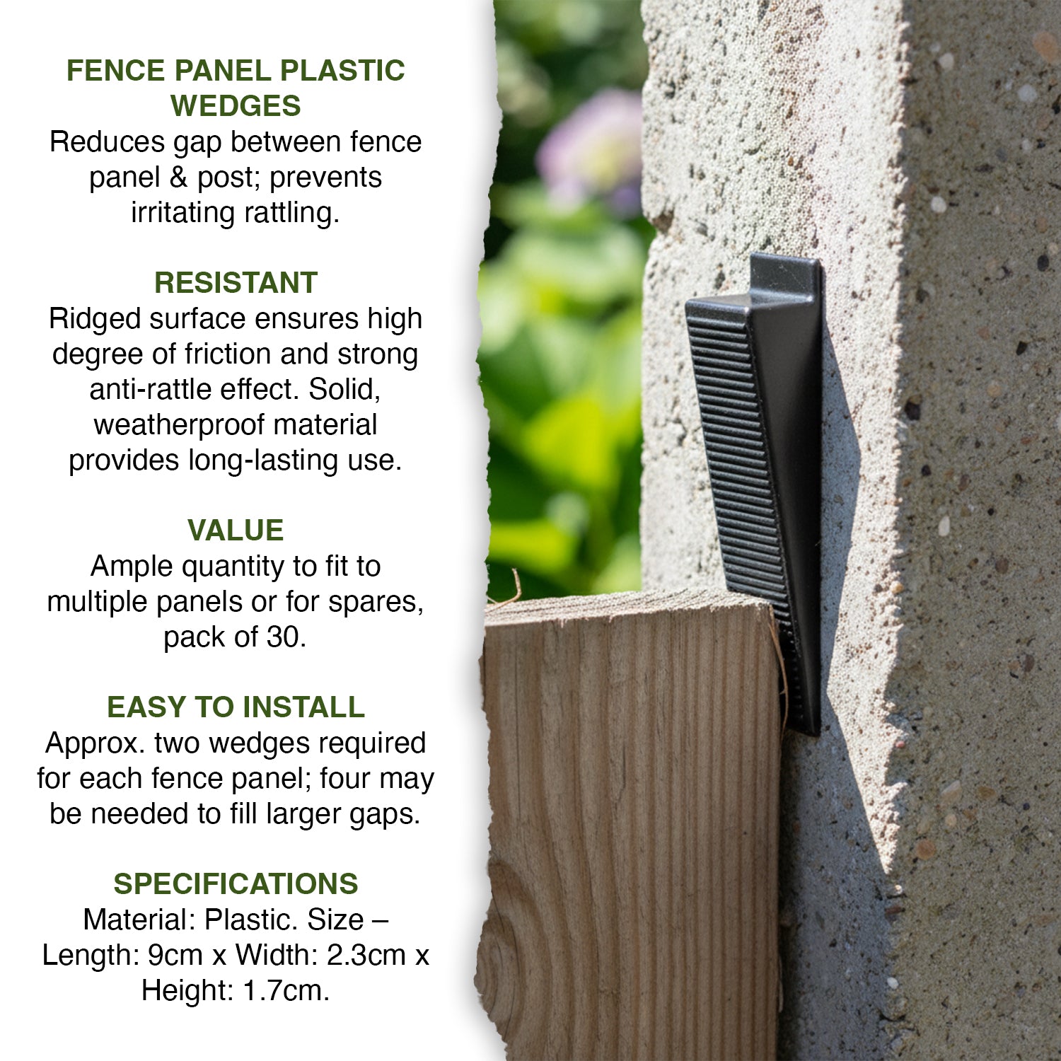30 x Woodside Fence Panel Anti Rattle Wedges, Garden Fencing Noise Stoppers