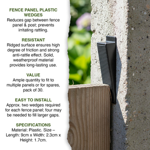 30 x Woodside Fence Panel Anti Rattle Wedges, Garden Fencing Noise Stoppers