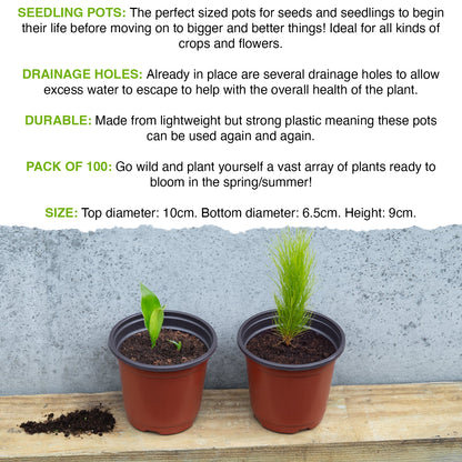 Woodside Pack of 100 Plastic Garden Nursery Seedling Flower/Plant Pots