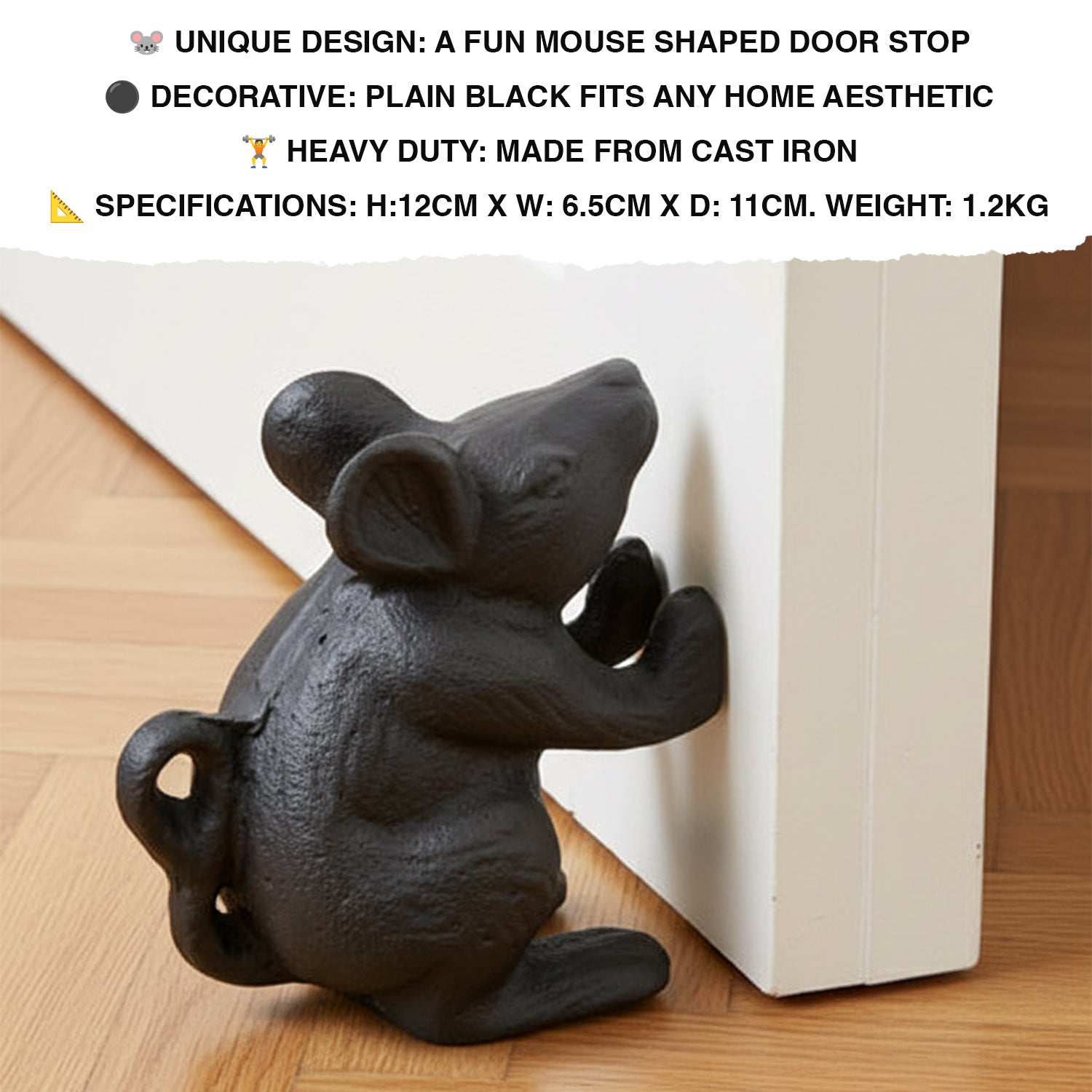 Woodside Black Heavy Duty Cast Iron Antique Mouse Decorative Door Stop/Wedge