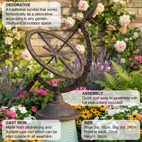 Woodside Decorative Cast Iron Traditional Antique Garden Table Sundial